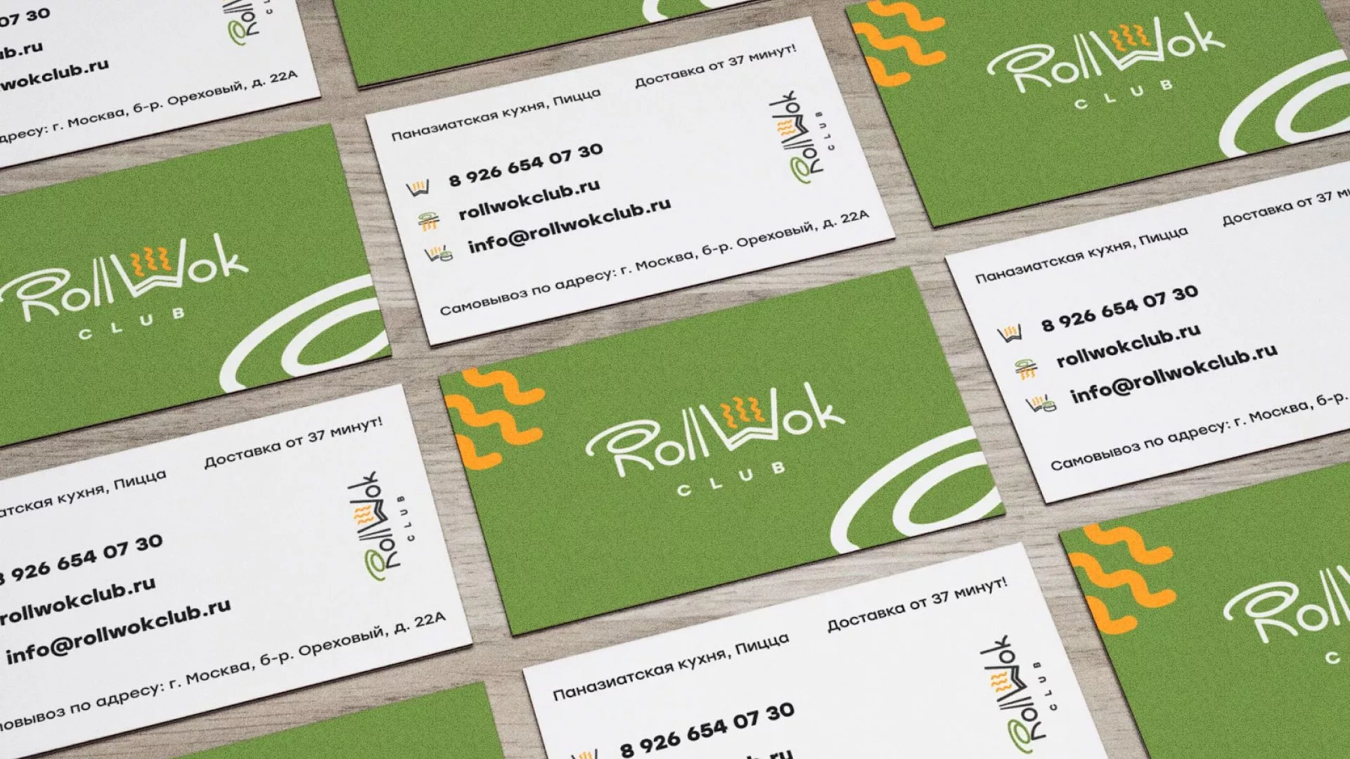 Разработка дизайна визиток суши-бара «Roll Wok Club» в Ленинске